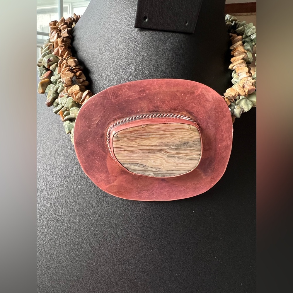 Vintage Stone & Copper Statement Necklace Chunky … - image 3